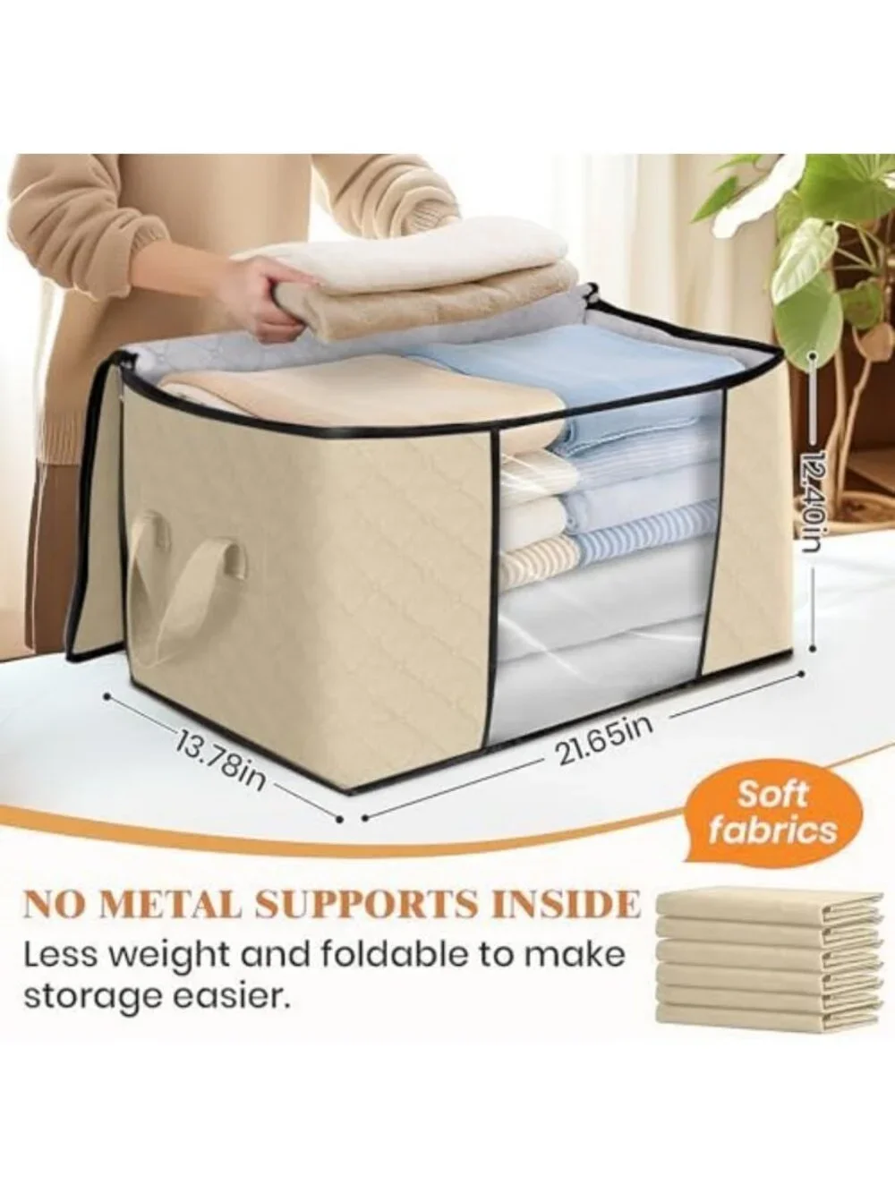 6-Pack Storage Bags for Clothes & Blankets - Durable, Stackable Storage Bins